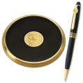 Brass Leather Coaster & Pen Set - Gold